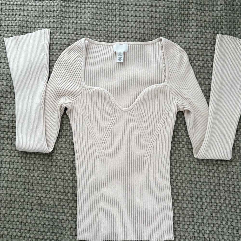 H&M Beige Ribbed Knit Top